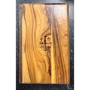 Vintage POCKET Jerusalem Wood Cover Holy Bible Collins Ruby Text 3.5" 5.75" 1.5"